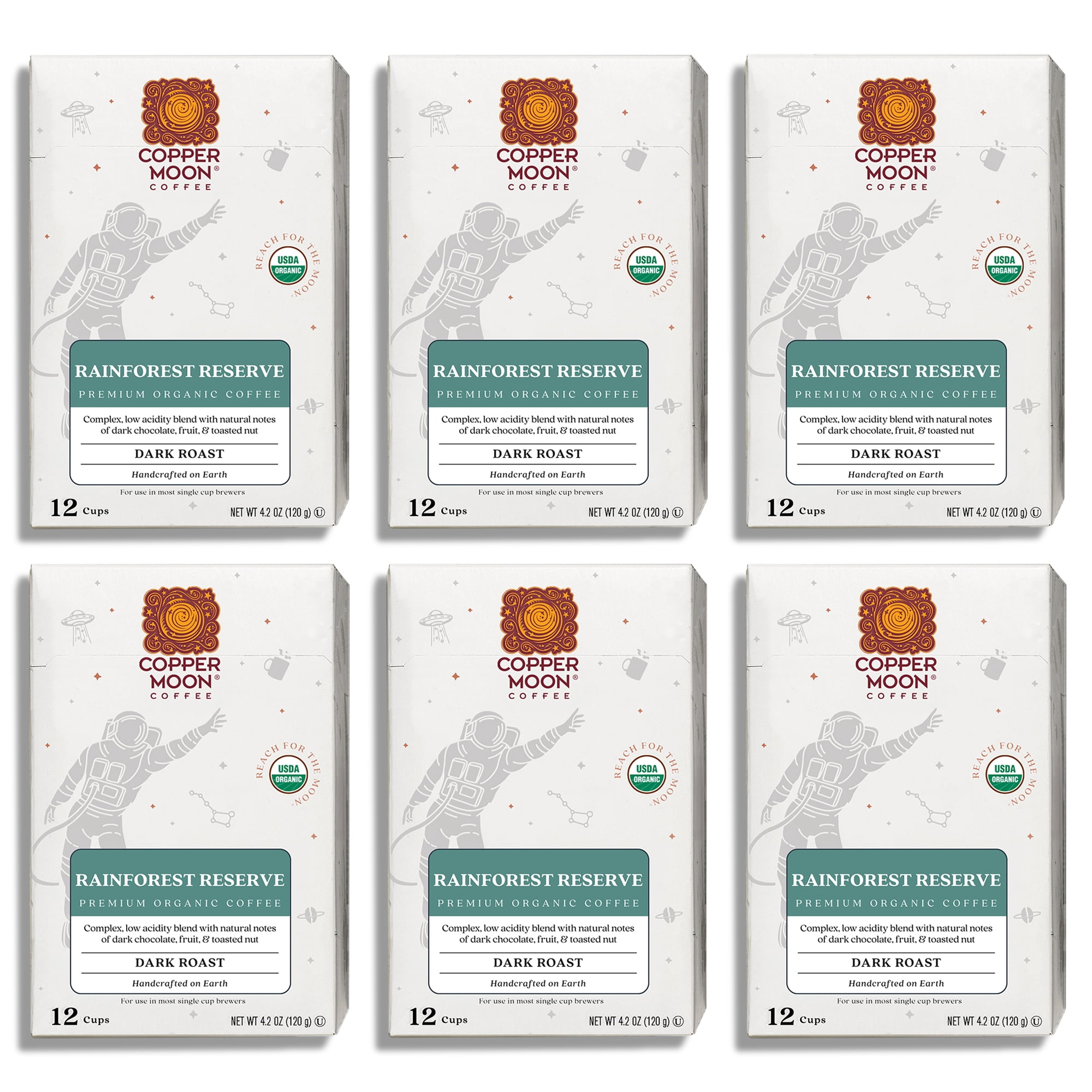 Copper Moon Single Serve Coffee Pods for Keurig K-Cup Brewers, Dark Roast, Rainforest Reserve Organic Blend, 72 Count