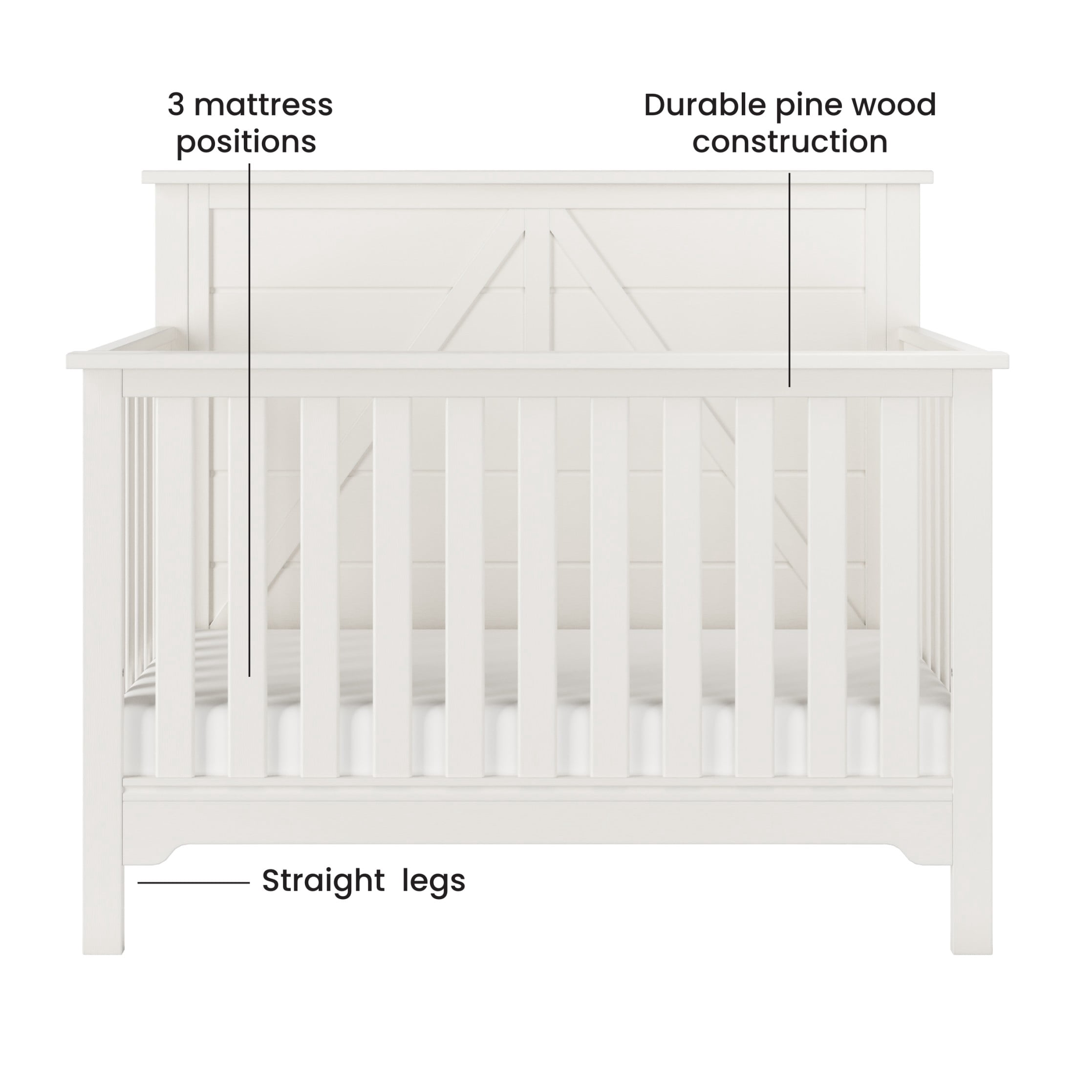Child Craft Woodland 4-in-1 Convertible Crib, Shiplap Panel Design, 3 Mattress Heights, Brushed Cotton