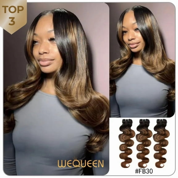 WEQUEEN #FB30 Highlight Hair Bundles Brazilian Colored Human Hair #P4/27 Body Wave Straight Quick Weave #99J Sew in/Glue in Budget Friendly 10A