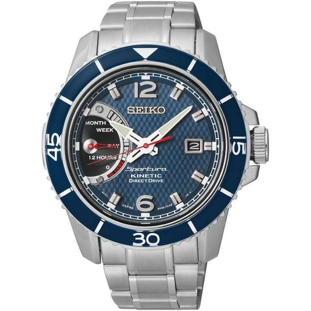 Seiko Men's Stainless Steel Kinetic Drive Blue Dial Silver - SRG017 - Walmart.com