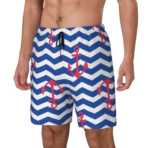 Balery Nautical Anchors Bañador para hombre, shorts de playa de secado rápido con entrepierna y forro de compresión-X-Large