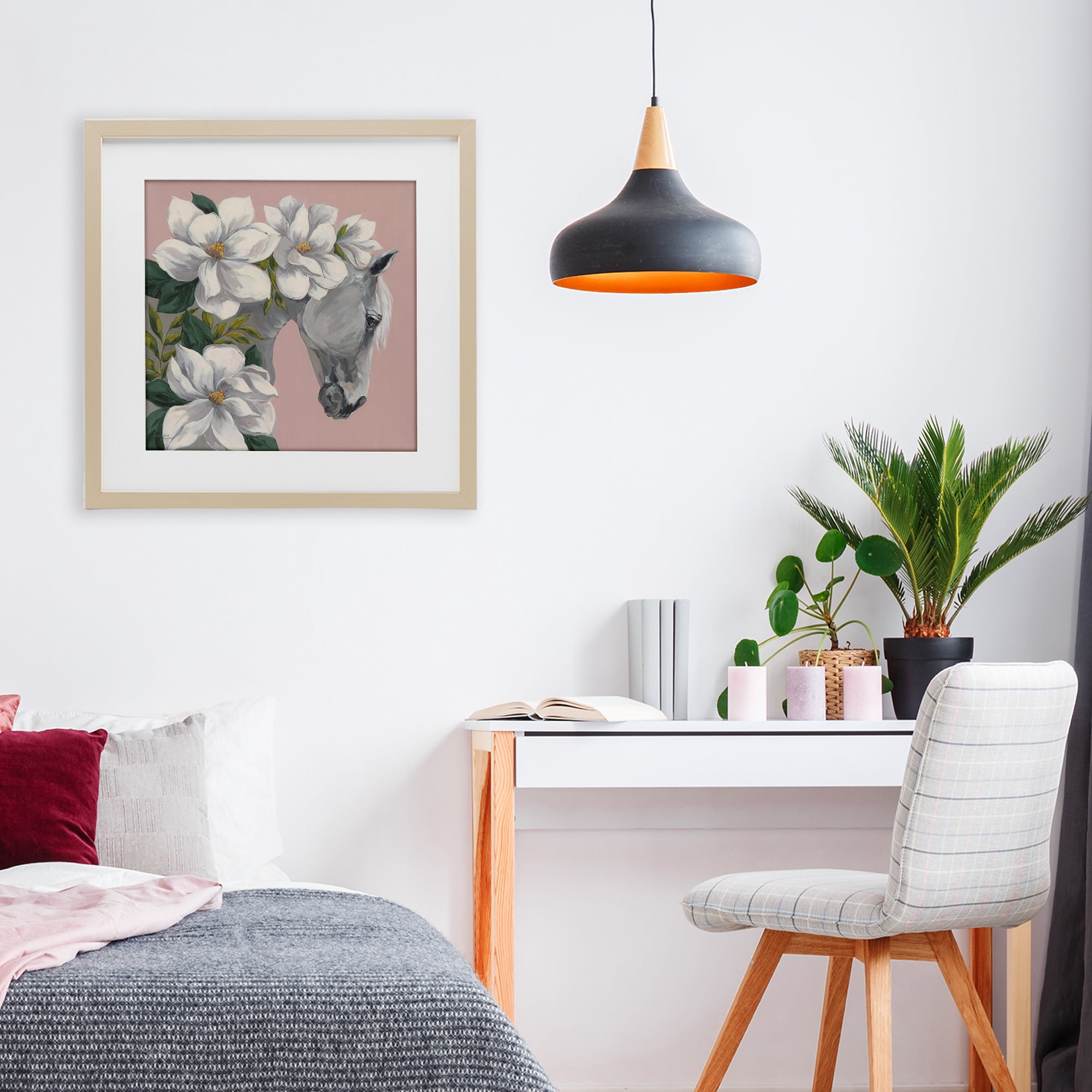 Stupell Industries Sweet Maggie Floral Horse Birch Framed Print Under Glass, design by Michele Norman