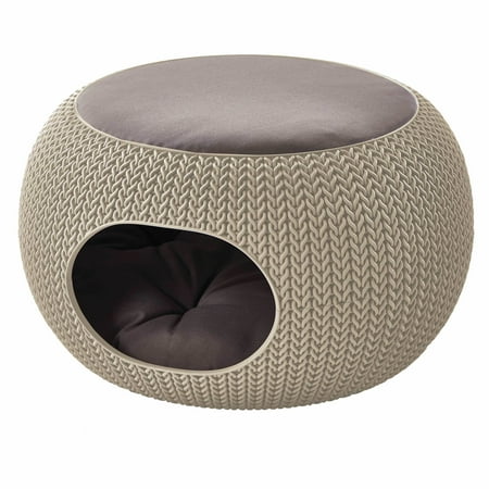 Keter Pets Knit Cozy Pet Home, Luxury Lounge Bed & Pet Home with Cushions, Sandy Beige