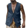 thumbnail image 3 of BiZtdJrK Cotton Linen Beach Tank Tops for Men Summer Fashion Button Down Suit Vest Lightweight Sports Coat with Pockets Navy L, 3 of 7