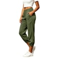 thumbnail image 3 of Guluxicc Women's Linen Gym Pants with Pockets Elastic High Waist Athletic Trousers for Everyday Workout Running, 3 of 7