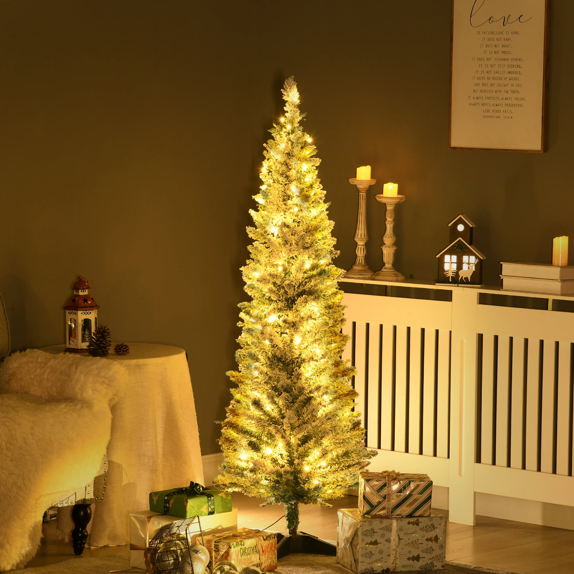 5ft Prelit Pencil Christmas Tree with 110 LED Lights Easy Assembly Small Space Holiday Decor