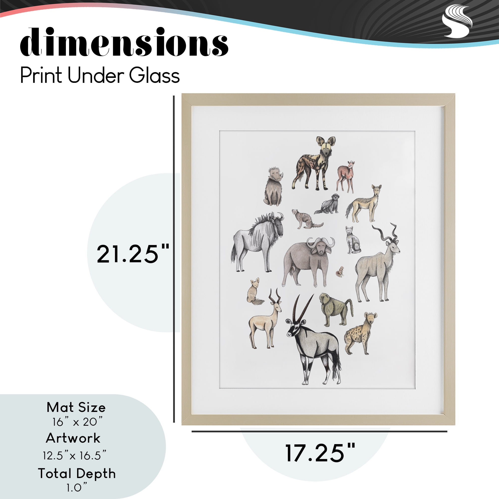 Simple Africa Animals Birch Framed Print Under Glass, design by Cecilia Battaini