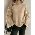 thumbnail image 4 of Women'S Chunky Knit Sweaters Fall Long Sleeve Mock Neck Oversized Pullover Tops Winter Fashion Clothes Light Khaki M, 4 of 10