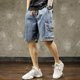 thumbnail image 3 of Pantalones cortos de mezclilla con bolsillos para hombre, pantalones cortos cargo de verano para hombre, pantalones cortos de corte fino Harajuku Xl, botones de moda coreana retro, 3 of 5