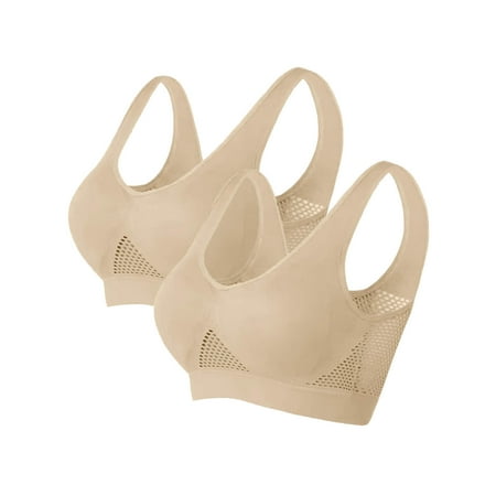 Elvqul Bras for Women Wirefree Plus Size Standard Straps Underwire Bralette Lace 2 Pack Khaki Underwear Full Coverage Nylon Bras