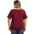 thumbnail image 3 of DARING DIVA Women's Plus Eyelet Embroidered Short Sleeve Blouse 1X Burgundy, 3 of 5
