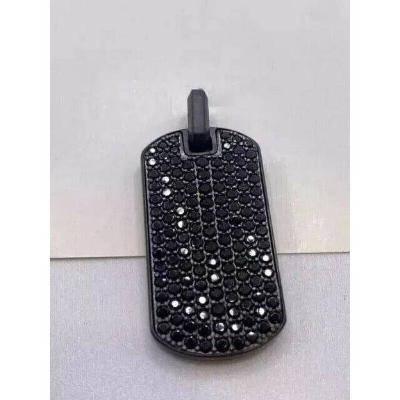 3Ct Round Lab Created Black Diamond Dog Tag Pendant 14K Black Gold Plated Silver