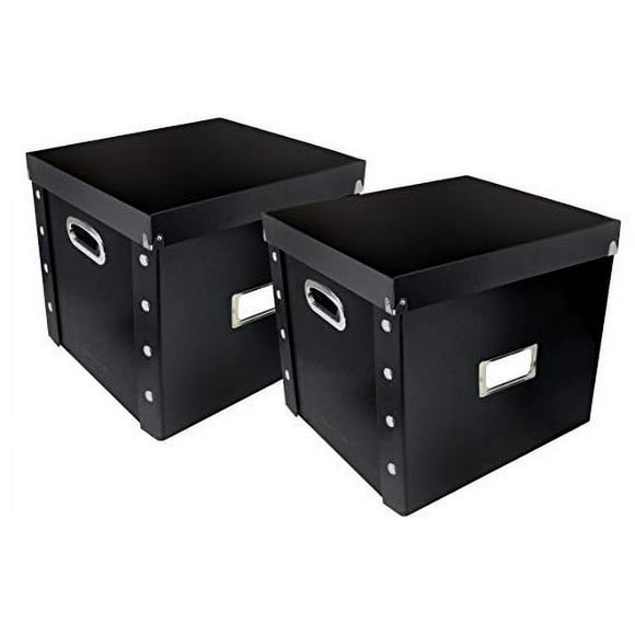 Snap-N-Store Vinyl Record Storage Box - 12" - 2 Pack - Crate Holds up to 75 Vinyl Albums - Black