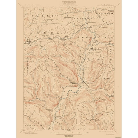 Topographical Map - Shoharie New York Quad - USGS 1900 - 23 x 30.12 - Vintage Wall Art