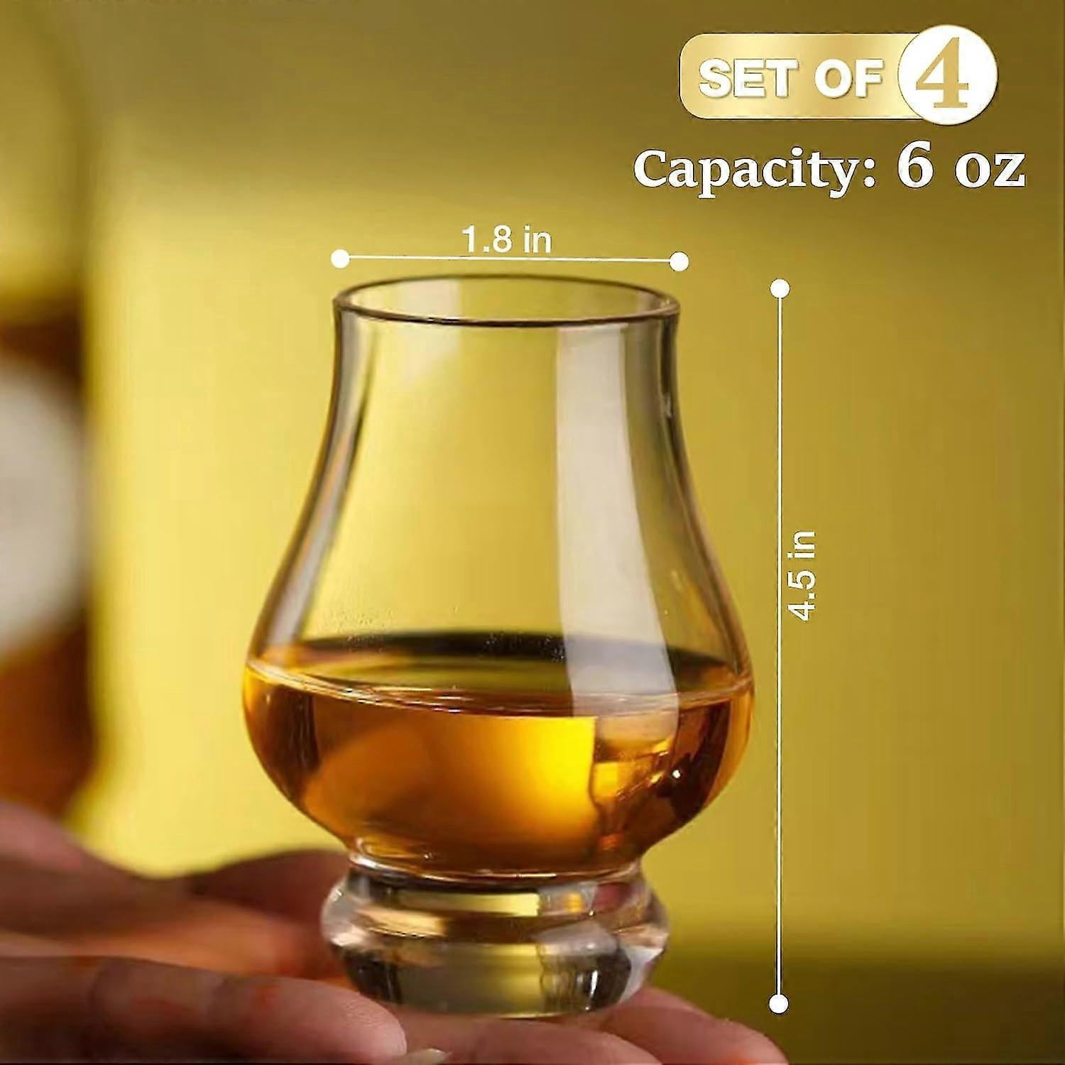 Whiskey Glasses Set of 4, Scotch Glass 6 Ounce, Hand Blown Wine Tasting Glasses, Shot Glasses Bar Set, Brandy Snifter Whiskey Glass for Scotch Bourbon