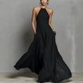 thumbnail image 2 of Laqbezok Women's Halter Neck Backless Maxi Dress, Casual Sleeveless Open Back Long Gown, Minimalist Summer Beach Sundress with Pockets, 2 of 6