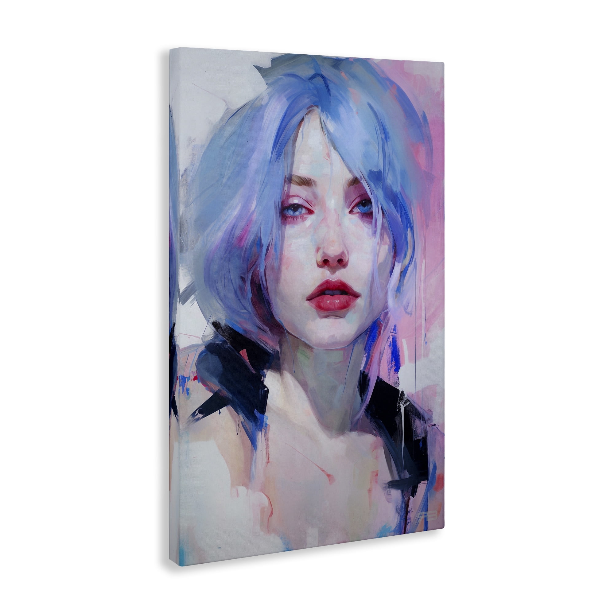 Stupell Industries Blue Haired Woman Visage Novelty Painting Gallery Wrapped Canvas Art Print Wall Art, 16 x 24