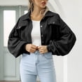 thumbnail image 2 of FAIWAD Women Short Corduroy Jacket Solid Color Lapel Button Coats Lantern Long Sleeve Outwear (Large, Black), 2 of 6