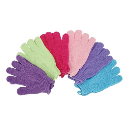 6 Pair Exfoliating Shower Bath Glove Scrubber Shower Dead Skin Cell Remover Body Spa Massage Gloves (Dark Purple + Light Blue + Hot Pink + Green + Light Purple +