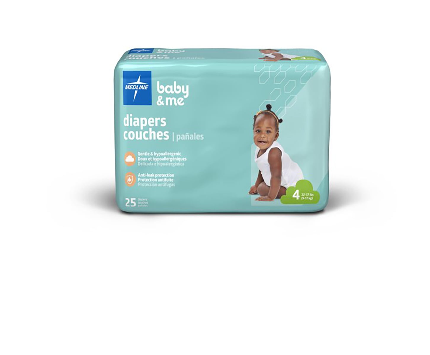Medline Disposable Baby Diapers, Size 4 (22-37 LBS), Case of 200