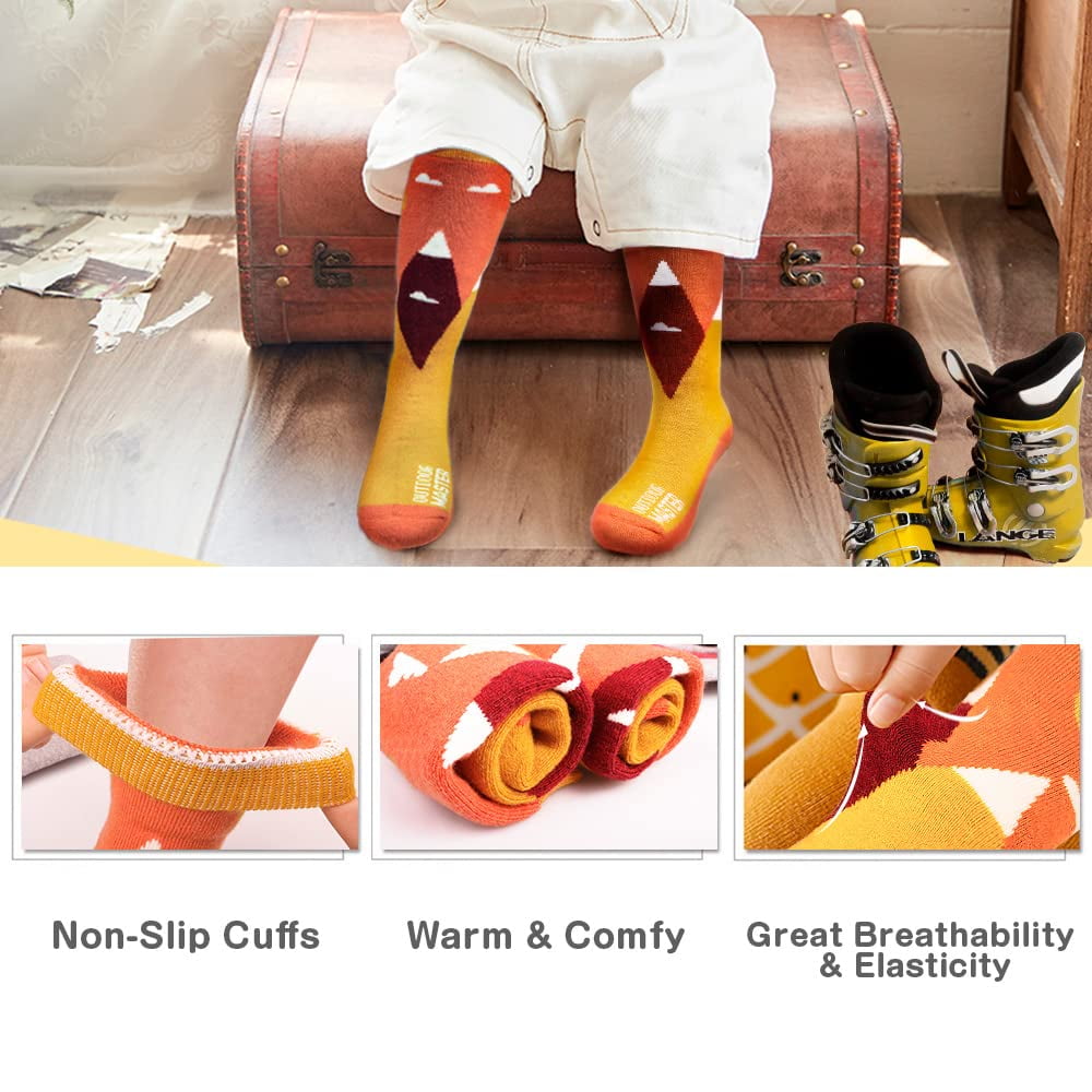 OutdoorMaster Kids Ski Socks - Merino Wool Blend, Over the Calf Design (3 Pack)