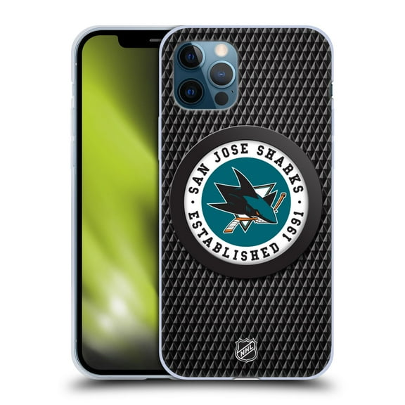 Head Case Designs Officially Licensed NHL San Jose Sharks Puck Texture Soft Gel Case Compatible with Apple iPhone 12 / iPhone 12 Pro