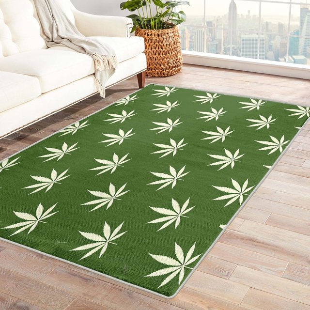 Leaf Area Rugs for Bedroom Living Room - 5x8 ft - Green Carpet for Home Decor - Green Patterned Decorative Indoor Large Rug - Washable & Soft & Non Slip & Low Pile (ZL&089)