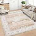 thumbnail image 2 of Garvee 10'x13' Modern Floral Area Rug Oriental Indoor Carpet with Non Slip Backing, Washable Rug Distressed Foldable Floor Mats for Living Room Bedroom Dining Room, Light Brown, 2 of 8