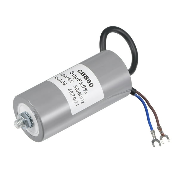 Uxcell 30uF 250V CA 50/60Hz 2 Cables con perno de fijación, capacitor de arranque CBB60