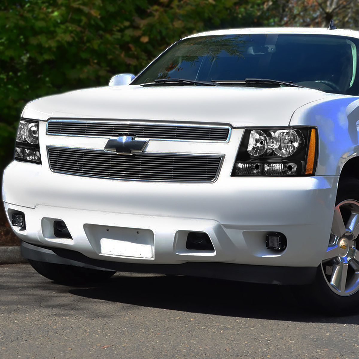 DNA Motoring For 07-14 Chevy Tahoe Suburban Avalanche Black Amber Corner Headlight Lamps Pair