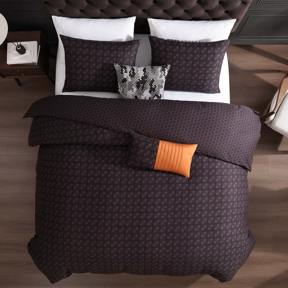 Bebejan Linear Luxe 5 Piece Comforter Set, Queen,  100% Cotton Sateen, Reversible, All Season, Cozy Comfort