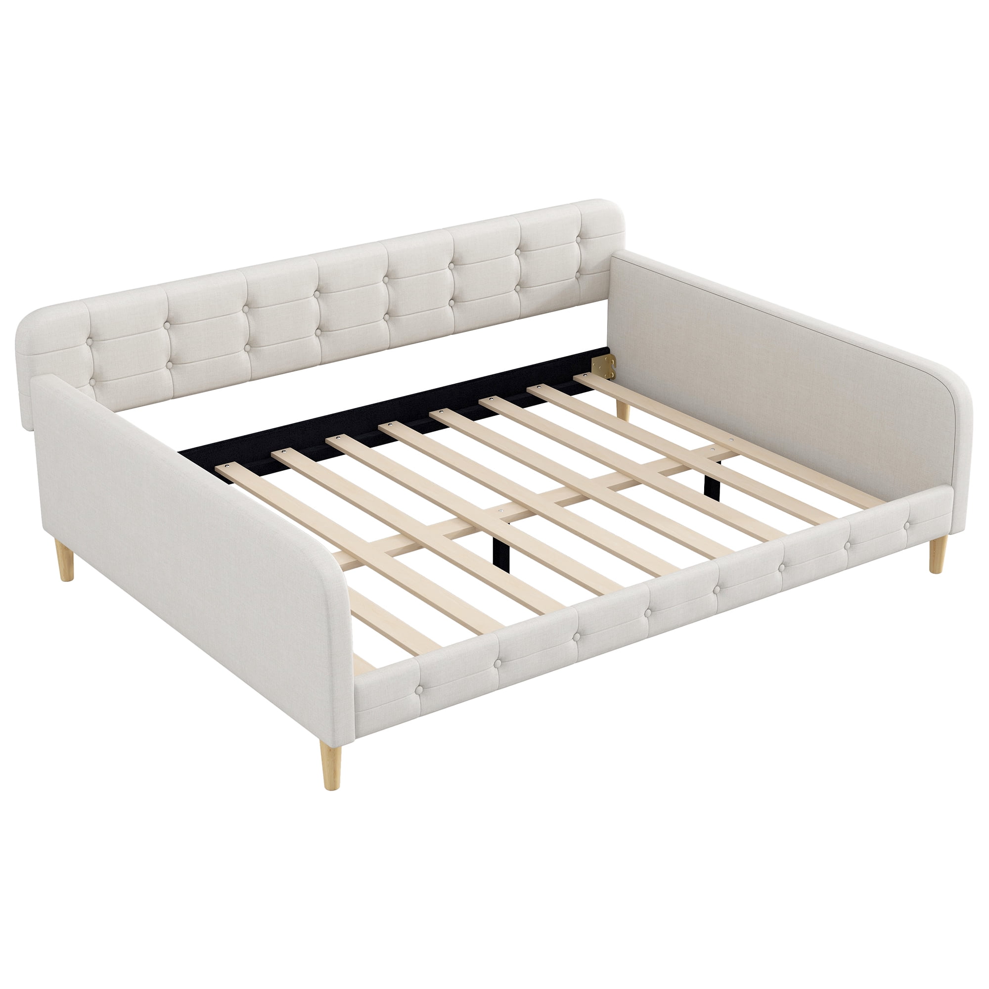 Euroco Upholstered Queen Size Daybed, Linen Sofa Bed, White