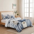 thumbnail image 3 of 3 Pieces Queen Quilt Set,Thanksgiving Navy Pumpkin Soft Bedding Sets with 1 Quilt & 2 Pillow Shams,Eucalyptus Leaves on Farm Wood Summer Bedspread Lightweight Coverlet Comforter for All Season, 3 of 5