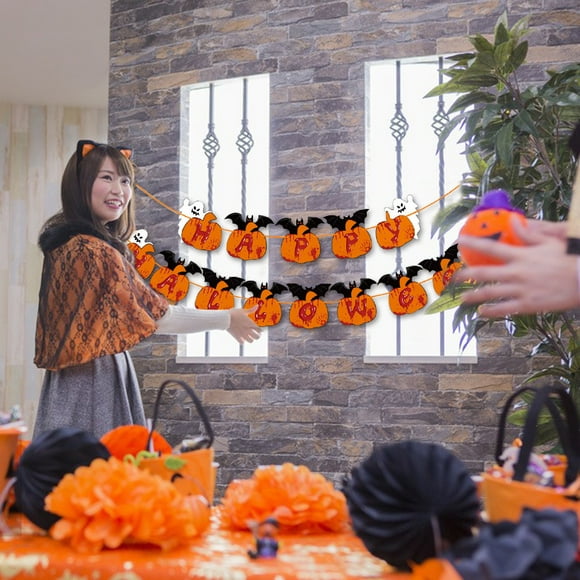 RKSTN Halloween Decorations Halloween Flag Pulling Decoration Halloween Party Decorations Halloween Birthday Party Supplies With Halloween Banner Porch Sign String Flag Fringe Paper Halloween Decor