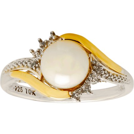 - Sterling Silver With 10kt Yellow Gold Pearl and Diamond Accent Ring