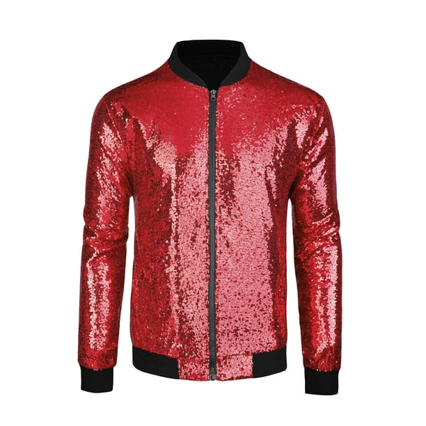 Chaqueta universitaria para hombre fiesta de Halloween disco brillante brillante lentejuelas chaqueta de bombardero rojo M Lars Amadeus Chaqueta Walmart en linea