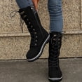 thumbnail image 7 of Mid Calf Lace-up Long Boots Women Flat Heels Round Toe Denim Cowboy Boots With Side Zipper Western Boots Fashion Autumn Winter Shoes, 7 of 7