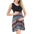 thumbnail image 2 of Biekopu Pregnant Woman Dress Vintage Print Patchwork Sleeveless V-Neck Summer Casual Maternity Dress, 2 of 6