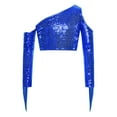 thumbnail image 4 of Hansber Girl's Jazz Hip Hop Dance Crop Top Long Sleeve Tassels Cold Shoulder Sequin Blouse Fringe Shirts Royal Blue 6, 4 of 6
