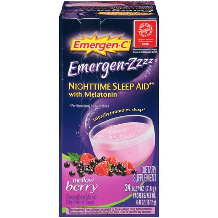 Emergen-C Nighttime Sleep Aid with Melatonin Drink Mix, Mellow Berry, .27 Oz, 24 Packets, 1 Count
