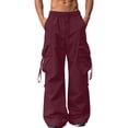 thumbnail image 2 of Mifsaly Mens Baggy Cargo Pants Loose Fit Drawstring Elastic Waist Wide Leg Trousers with Multi Pockets Lightweight Streetwear Outdoor Casual Pants Wine,S, 2 of 7