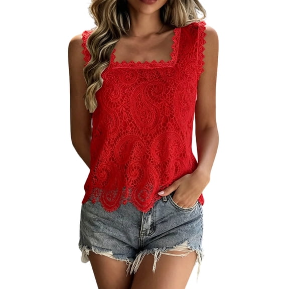 WEIWEN Spaghetti Strap Tank Tops for Women Loose Fit Summer Sleeveless Athletic Camisole Workout Tank Top Woman Cami Shirts Red, S