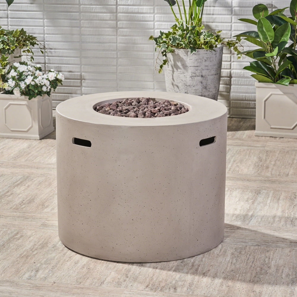 31" Round Light Weight Concrete Gas Fire Pit in Light Gray and dark grey
