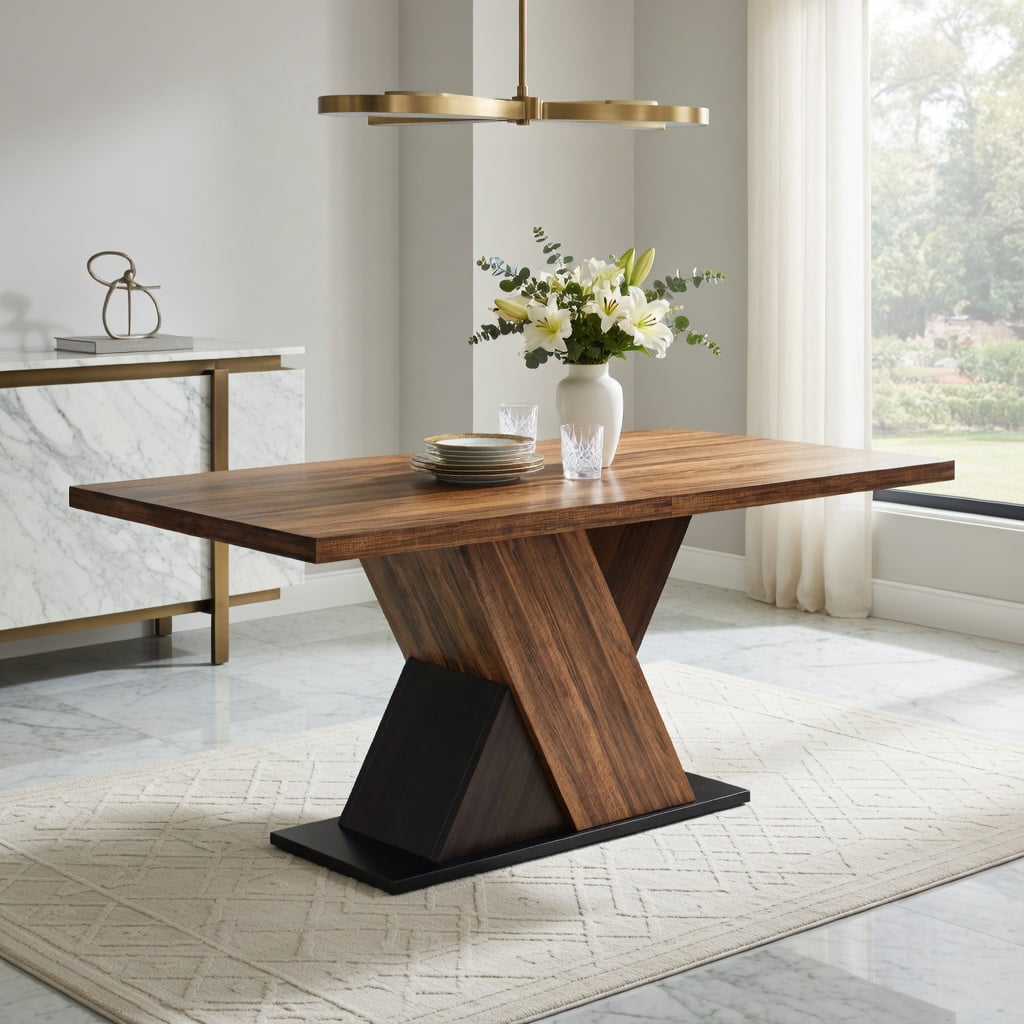 Hommoo 55 Inch Farmhouse Dining Table for 4-6 People, Kitchen Table with MDF Construction, Easy Assembly, Walnut
