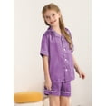 thumbnail image 6 of Usaibhir Unisex Satin Pajamas Set Girls Boys Button-Down Pjs Short Sleeve 2 Piece Sleepwear Kids Nightwear Teen Lounge Sets 4-14 Years, 6 of 8