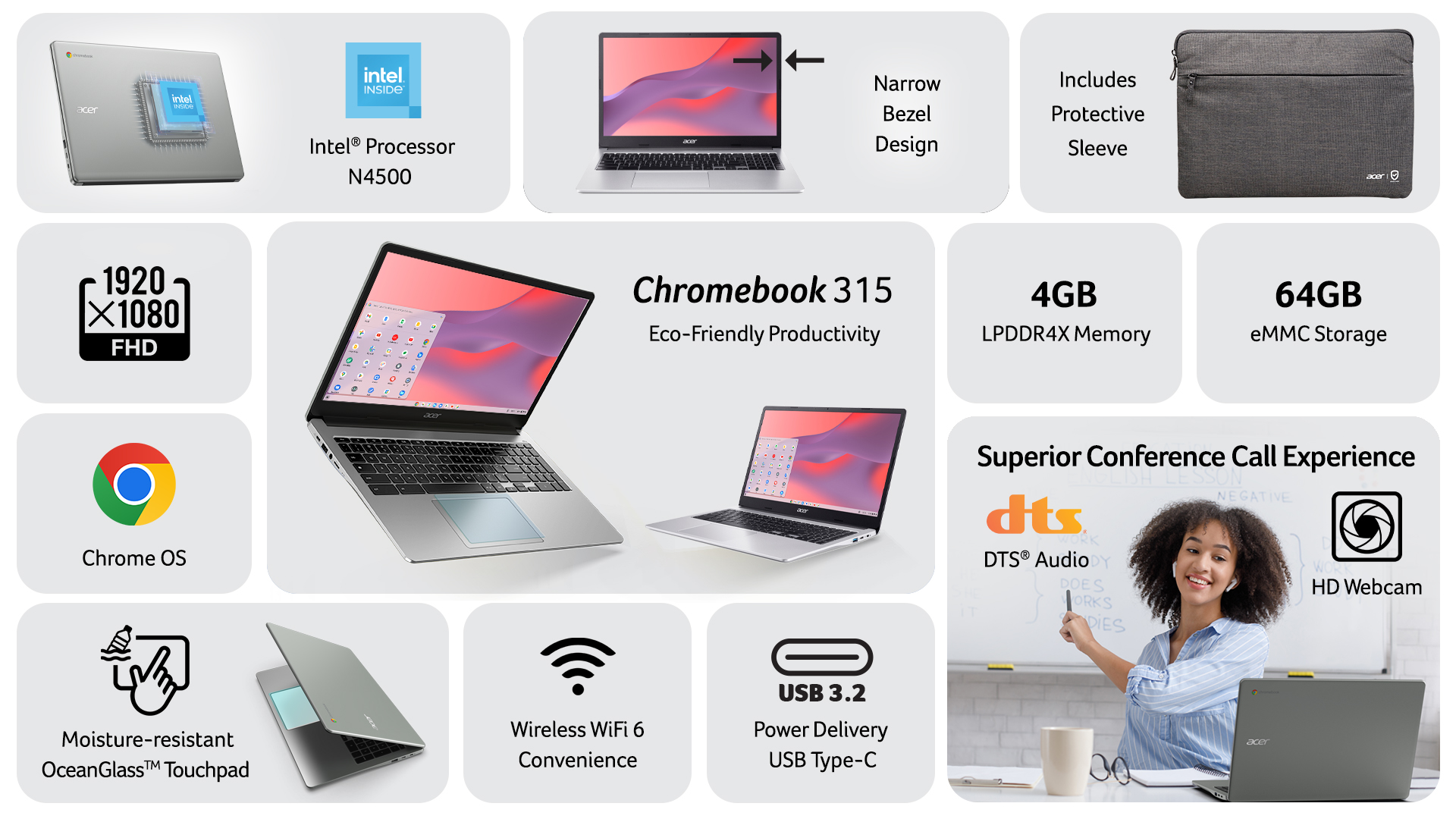 Acer Chromebook 315 15.6" Intel N4500 4GB 64GB photo 3