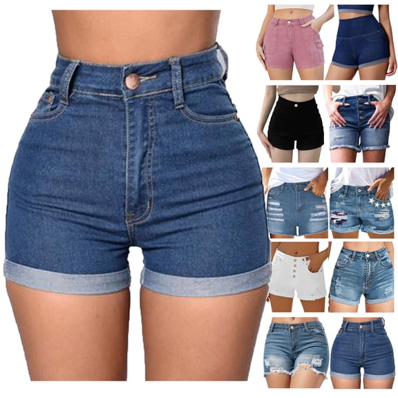 Women High Waisted Jean Shorts Womens Frayed Raw Hem Skinny Jeans With Pockets Butt Lift Tummy Control Hot Denim Shorts