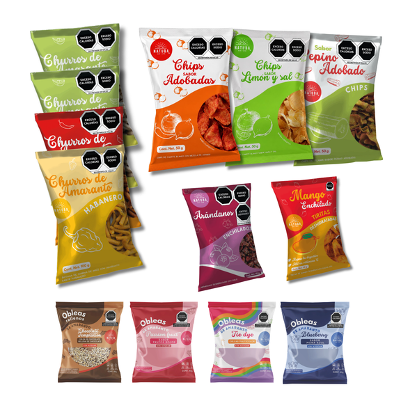 Botana Natuba Paq Pruebes Todo 13 Pack Chips, Obleas sin Azúcar, Churritos de Amaranto y Deshidratados.