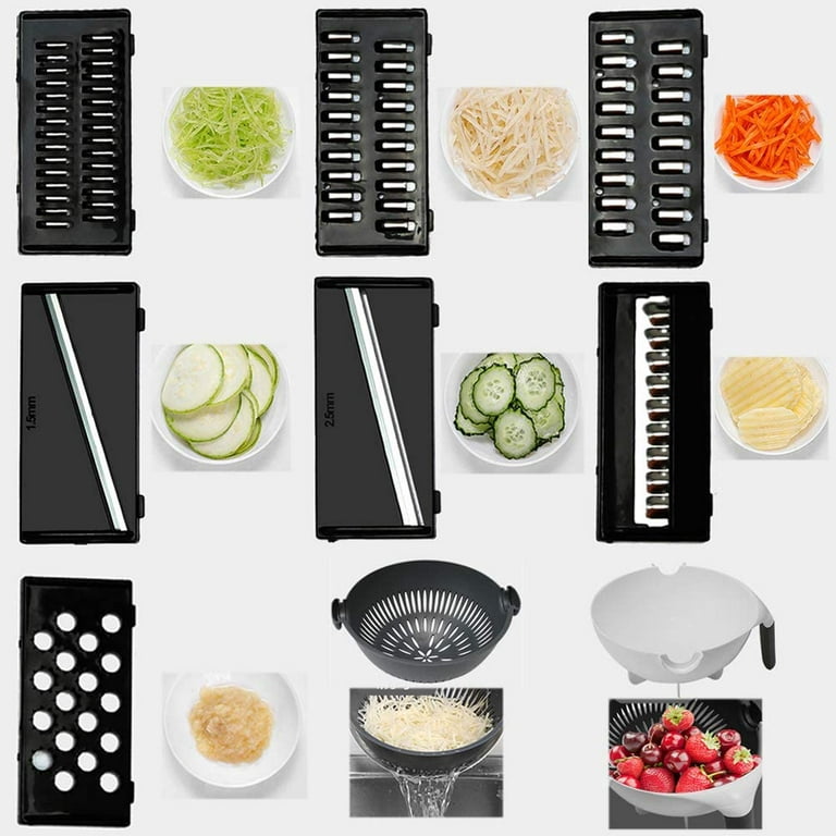 9 in 1 Slicer-Portable Multifunction Vegetable Cutter with Drain Basket,  Magic Rotate Colander, Slicer, Chopper, Grater