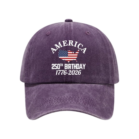 LTTVQM Vintage Faded USA Map Flag 250th Birthday Lettering Baseball Cap For Independence Day Gathering Purple